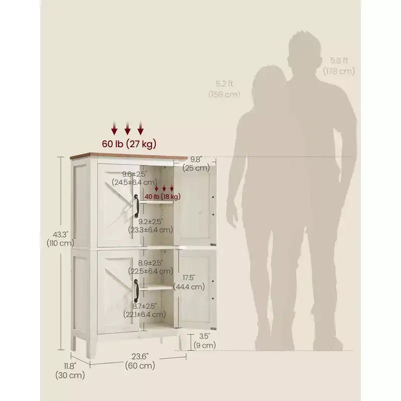VASAGLE LIRY Collection - Farmhouse Storage Cabinet, Bathroom Floor Cabinet with Barn Doors, Freestanding Kitchen Pantry, Adjustable Shelves