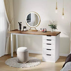 47 Inch Computer Desk with 5 Storage Drawers, Reversible Modern Rustic Study Writing Table, Home Office Workstation for Small Spaces