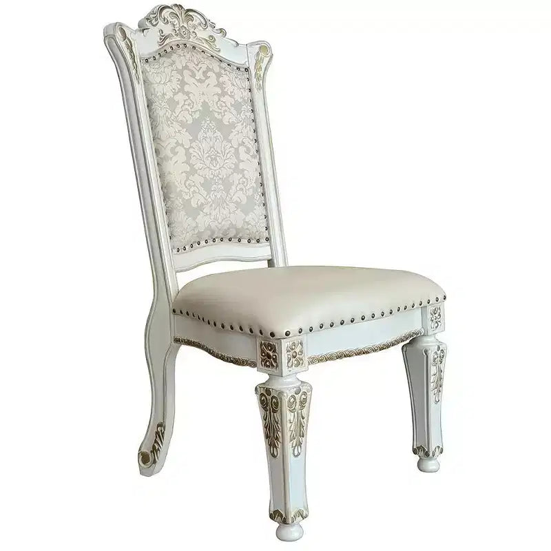 23 Vendome Dining Chair PU, Antique Pearl Finish, Floral Motif - Acme Furniture