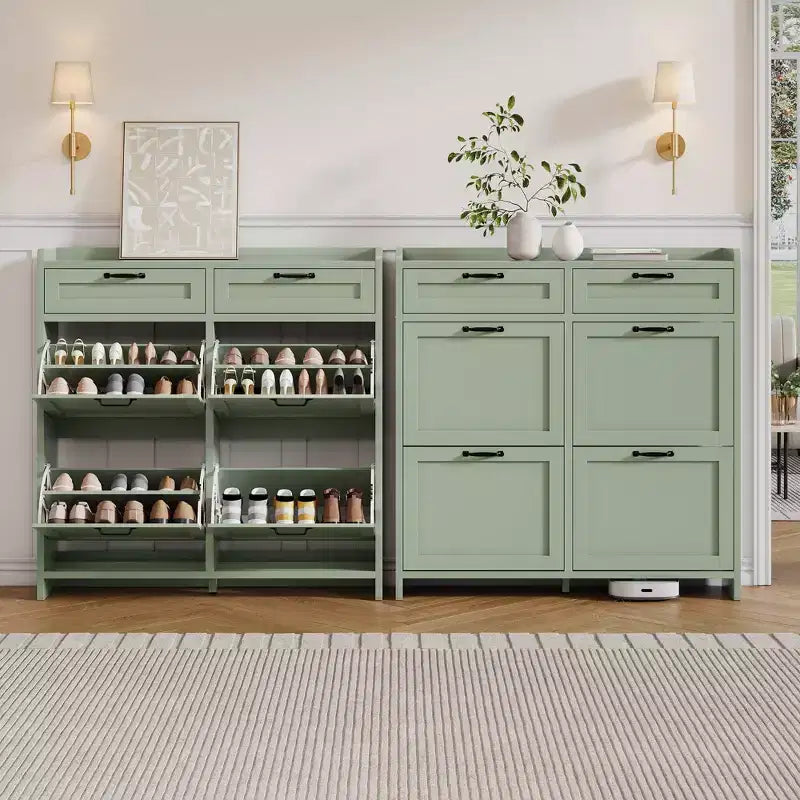 Shoe Cabinet with 4 Flip Drawers & 2 Top Drawers, Wooden Shoe Organizer Cabinet with Adjustable Shelf, Freestanding Shoe Storage Cabinets
