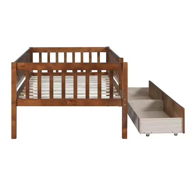 Twin Size Low Daybed with Storage Drawers, Wood Twin Platform Bed Frame with Rails for Boys and Girls Bedroom