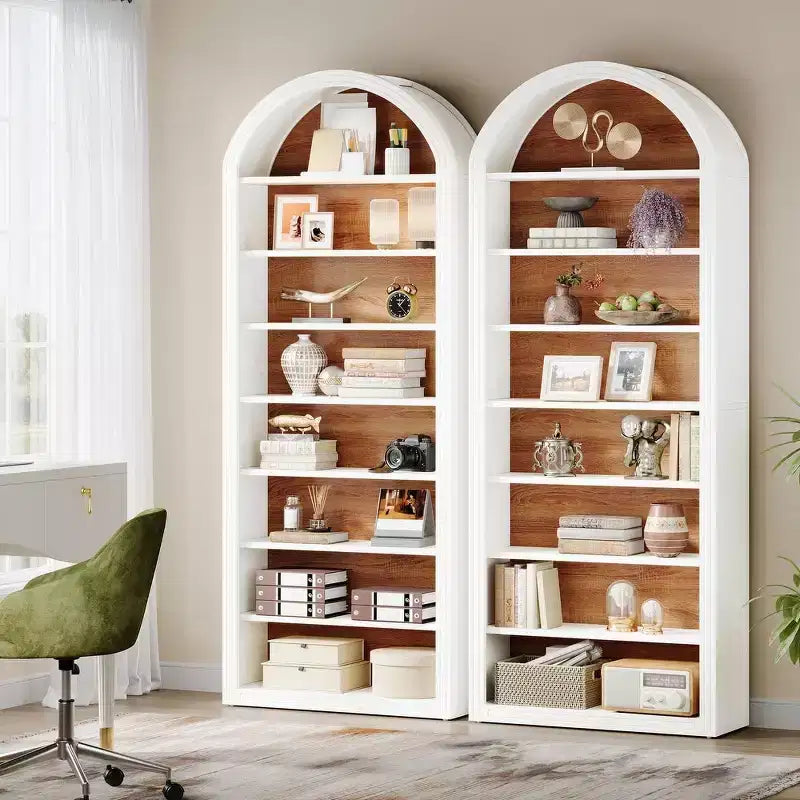 Lantine 78.74 Bookshelf, Wooden Arched Bookcase Display Shelving Unit