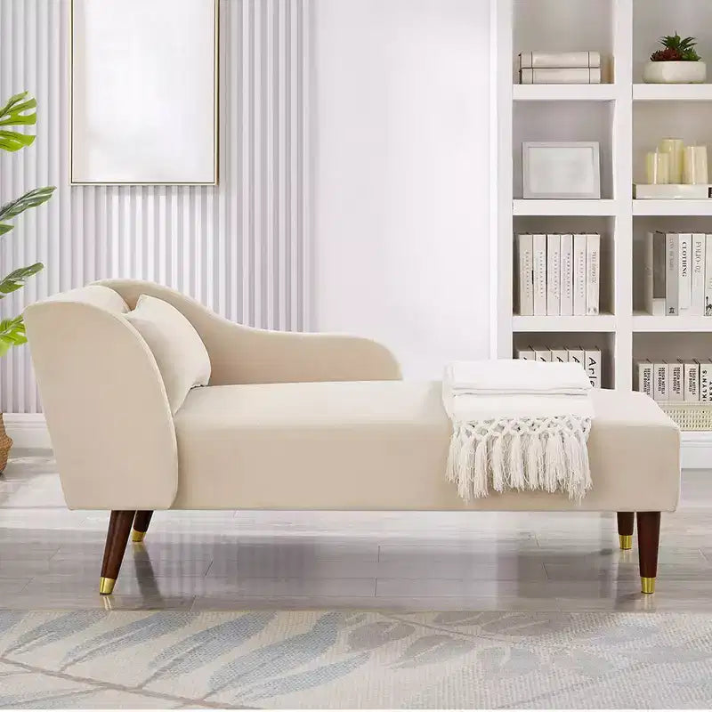 Modern Velvet Chaise Lounge Chair, Upholstered Arm Chaise Lounge with Curved Armrest, Sleeper Lounge Sofa Couch for Bedroom Office Living Room