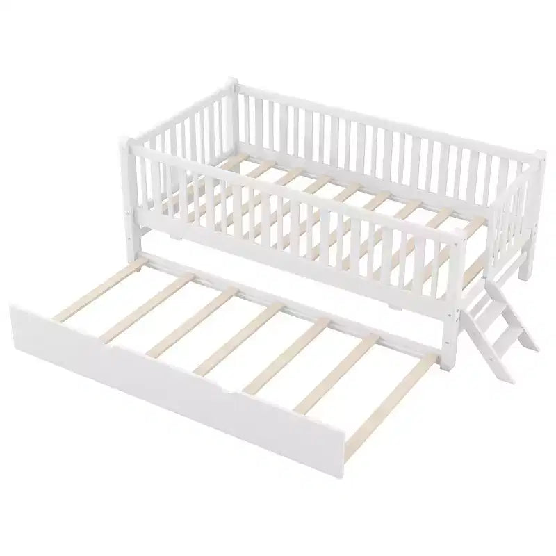 Whisen Twin Size Wood Platform Bed with Guardrail and 2 Drawers
