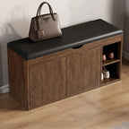Banc de rangement à chaussures en bois massif avec coussin et étagère ouverte