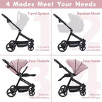 Baby Stroller, Foldable Stroller - High Landscape Pushchair for Newborn & Toddler, Convertible Pram with Reversible Backrest