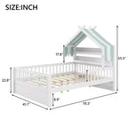 ModernLuxe Twin/Full Size Wooden House Bed with Storage Headboard, Solid Pine Kids Bed Frame with Guardrails
