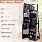 Costway Armoire à bijoux rotative à 360° 2-en-1 Organiseur miroir verrouillable Blanc/Noir/Marron foncé/Gris/Bleu/Rose/Violet/Gris foncé