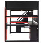 GDFStudio Scott Wooden Gaming Loft Bed with Storage Stairs, Desk, Shelves & Pegboard