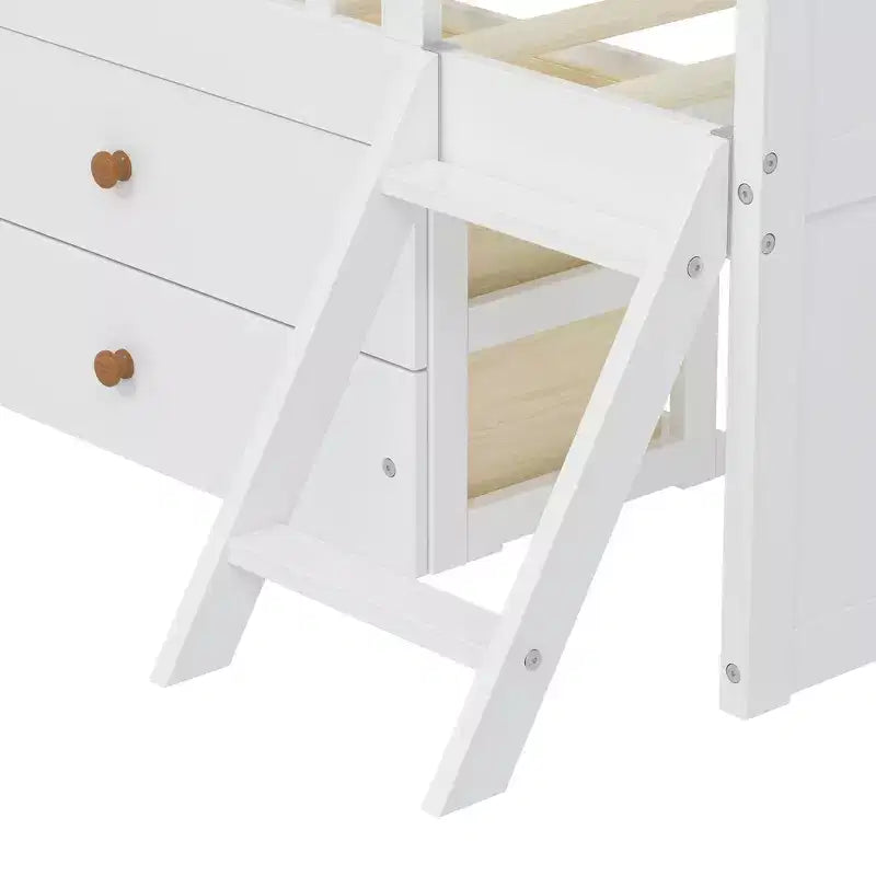 Whisen Twin Wooden Bed Frame, Platform Bed Frame with Storage 4 Drawers, Guardrail Headboard and Ladder