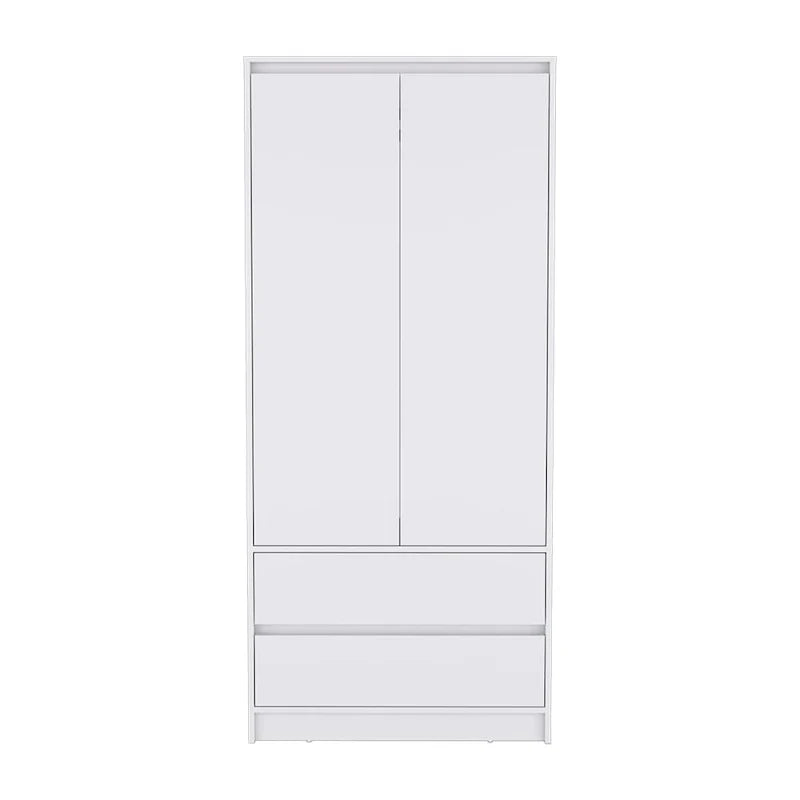 20.47  Modern Double-door Armoire with Hanging Rod and Two Drawers for Bedroom