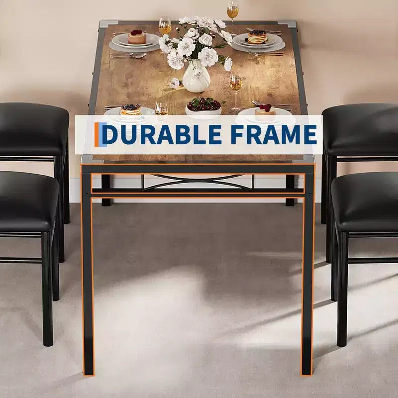 Dining Table Set for 4,with 4 Upholstered Chairs,5 Pcs Wood Kitchen Dining Room Table Set with Corner Protector for Kitchen,Apartment,Small Space