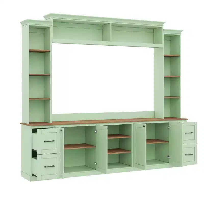 ModernLuxe 4-in-1 Farmhouse Entertainment Center Wall Unit, Fits TVs Up to 70, TV Stand Media Console w/ Adjustable Shelves & Drawers