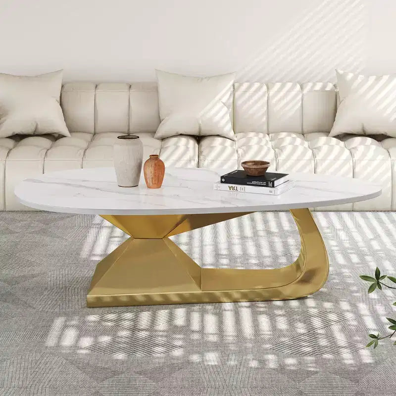 Ceramic Surface Coffee Table with Contemporary Stainless Steel Base  Durable and Elegant Showpiece for Living Room