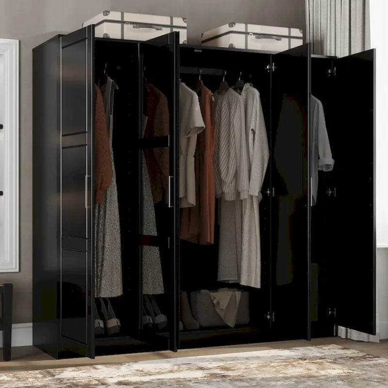 100% Solid Wood  4-Door Wardrobe with Solid Wood or Mirrored Doors