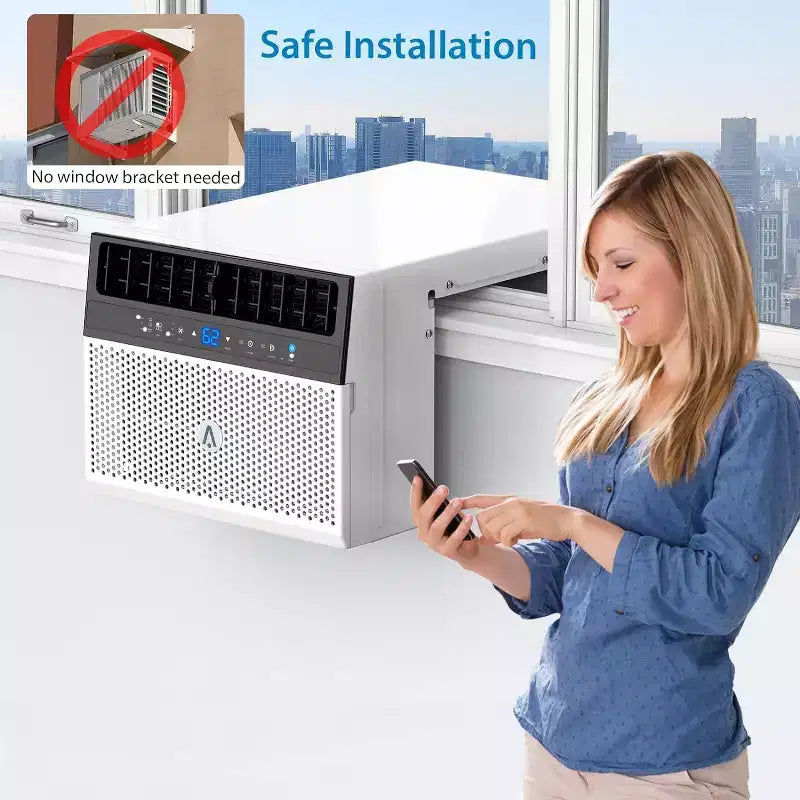 U-Shaped 8,000 BTU Window Air Conditioner  Ultra Quiet  Energy Efficient  Adjustable Depth  Remote Control  Washable Filter