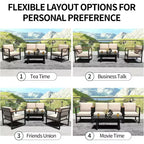 Ensembles de meubles de patio en métal d'extérieur pour 4 personnes, meubles de jardin avec causeuse et table basse, pour porche, appartements, jardin