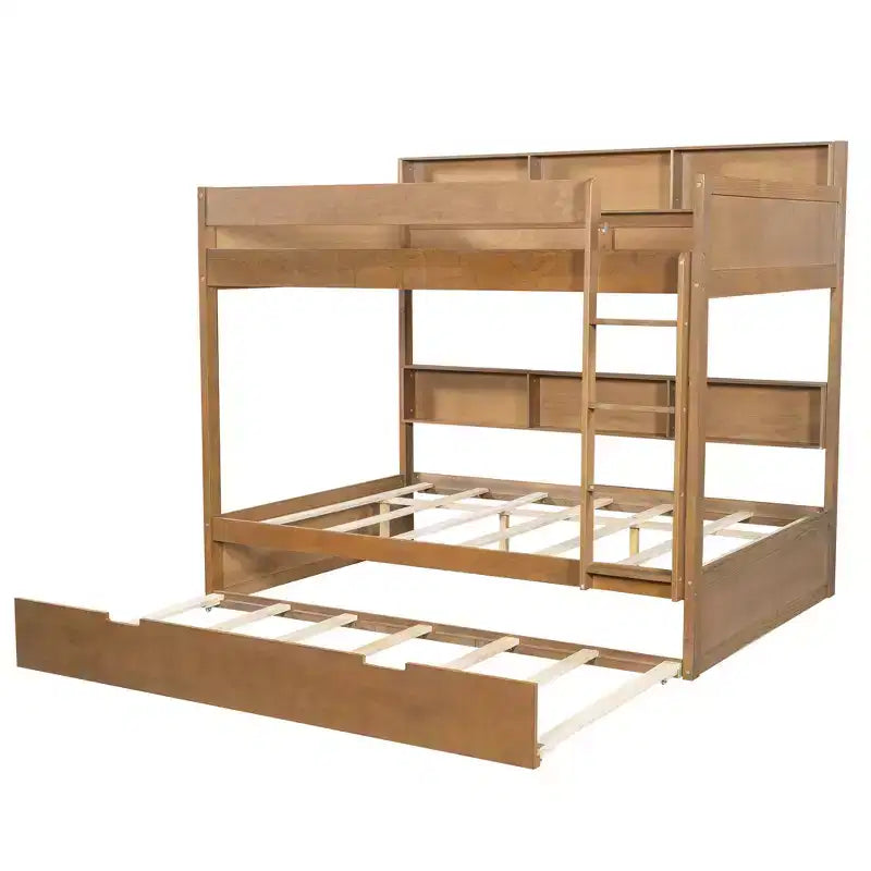 Luxystar Modern Full over Full Bunk Bed with Shelves and Trundle