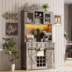 72 Inch Farmhouse Coffee Bar Cabinet with Wine Glass Rack, Large Kitchen Hutch with 3 Drawers and Sliding Barn Door, Tall Storage Cabinet for Home Bar