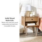 Set of 2 Mid-Century Solid Wood Nightstands with 1 Drawer, Bedroom Side Tables