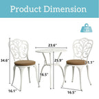 Ensemble de 3 pièces pour terrasse extérieure en aluminium avec table papillon, chaises et trou pour parasol