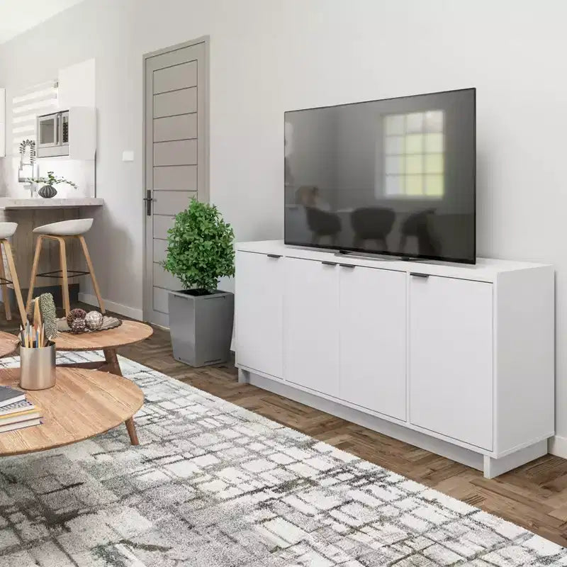 Simply Modern 4-Door Sideboard Console Table Cabinet, Black