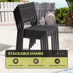 13PCS Extra Large Patio Dining Set X-Style Legs Stackable Chairs Wood Look Finish Table with Umbrella Hole