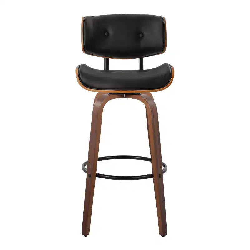 Set of 2 Lombardi Barstools Walnut/Black - LumiSource: Mid-Century Fixed-Height, Tufted, 30.5 Seat