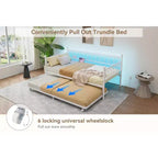 Twin Daybed with Trundle,with Charging Station & LED Lights,Metal Sofa Bed Frame with Pull Out Trundle for Living Room,Bedroom,Guest Room,Apartment