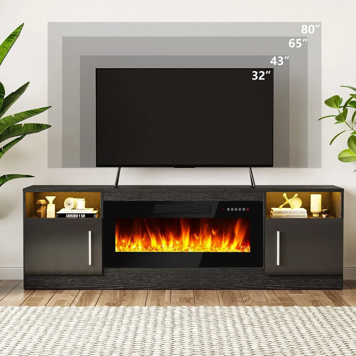 Bossin 70 Fireplace TV Stand with 36 Electric Fireplace, TV Stand for TVs Up to 80, 16 Colors LED Lights/Entertainment Center