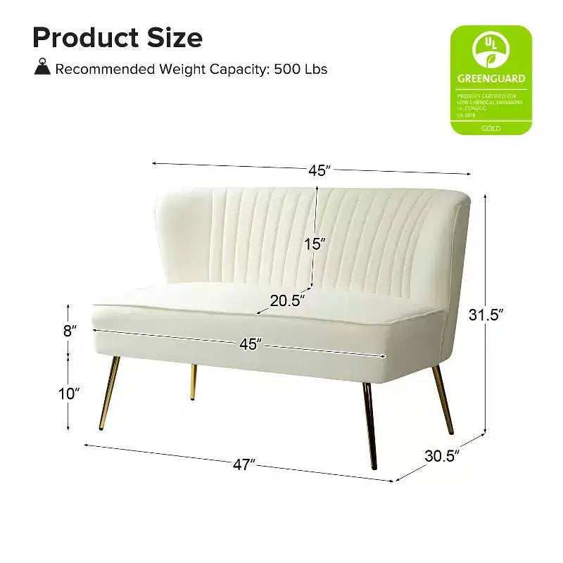 Causeuse en velours Nicolas | Canapé 2 places contemporain pour salon et chambre à coucher avec dossier capitonné | Karat Home