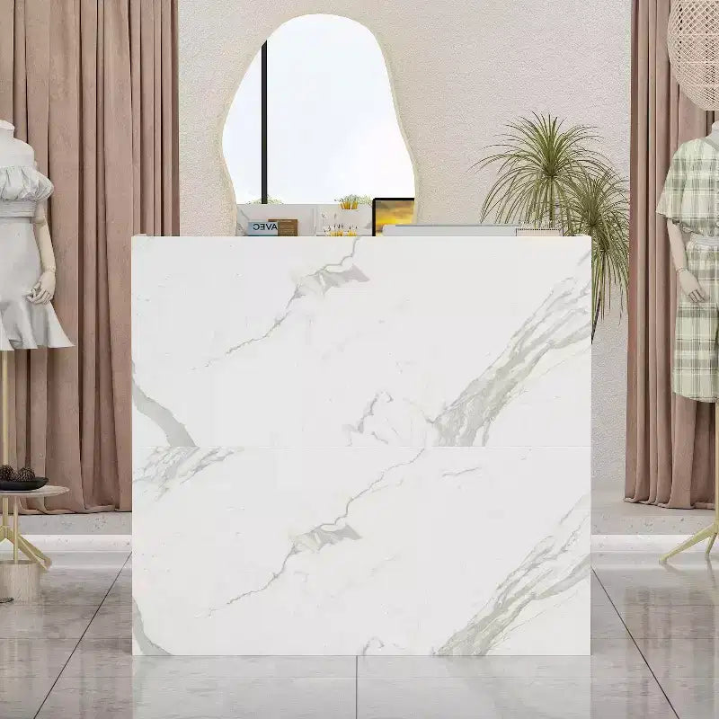 Famapy L-shaped Reception Desk Multifunctional Welcome Desk Workstation