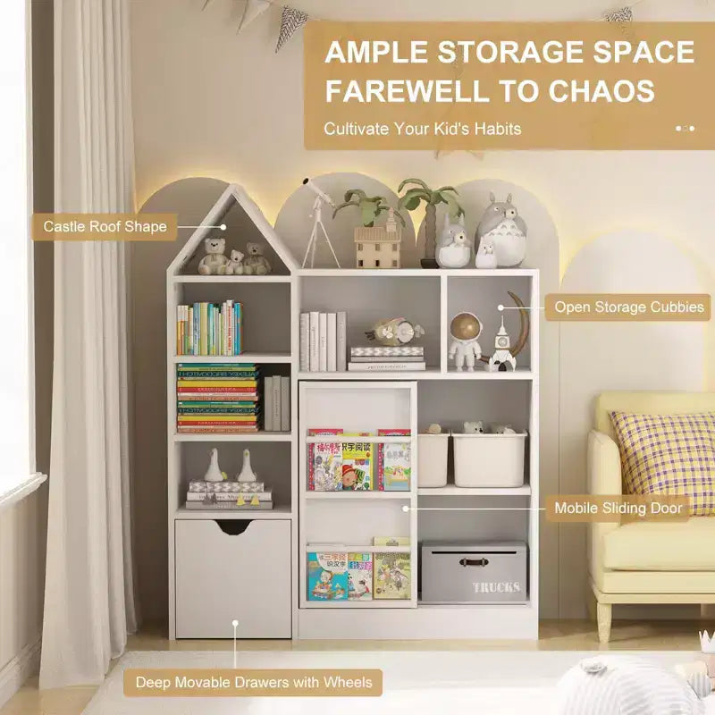 Kids Storage Organizer, Toy and Book Organizer with 8 Cubbies & Pull-Out Drawers - Ideal for Playrooms, Bedrooms