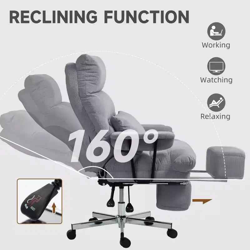 Executive Office Chair with Lumbar Support, Footrest, High Back Reclining Overstuffed Desk Chair with