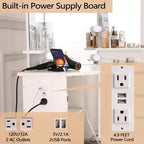 Corner Makeup Vanity Desk with Lights, Dressing Table with Power Outlet and Rotating Drawers for Bedroom