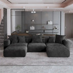 141.73 Modular Sectional Sofa, Corduroy U Shaped Sofa Couch with Ottomans