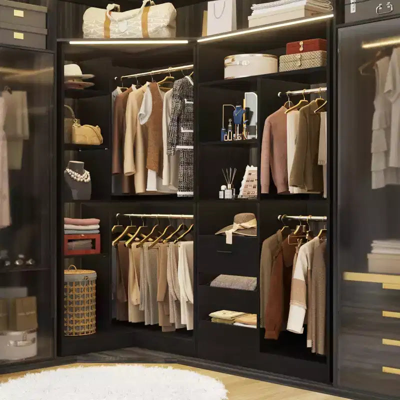 Besiost Set of 2 Corner Closet System with Tower Shelves, Freestanding Closet Organizer with Drawers