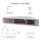 47 Corner Floating TV Stand, 3 Shelves, Transitional Style, Space-Saving Wall Mount