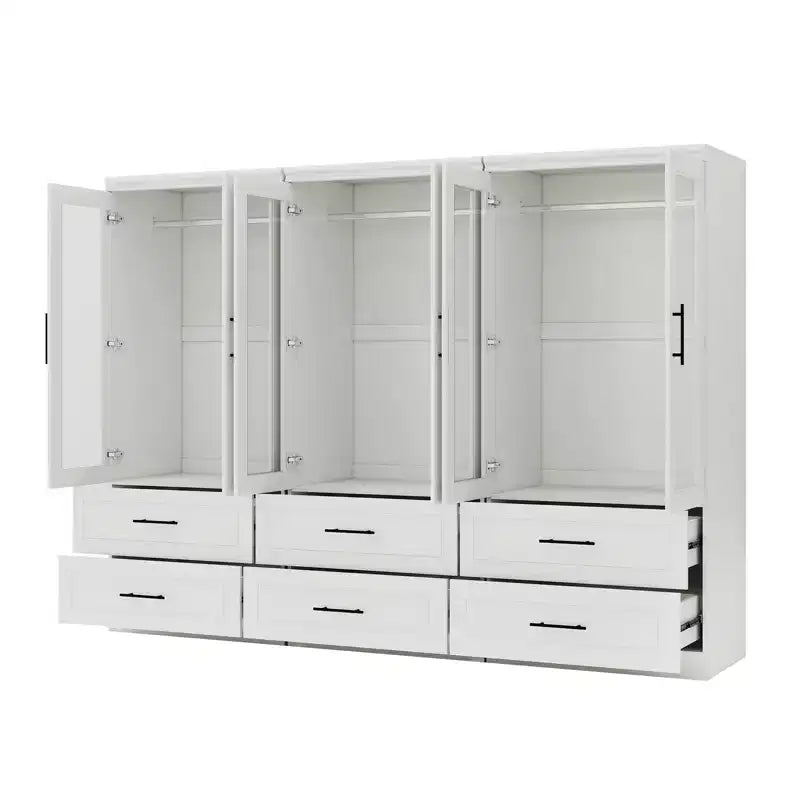 White Wood 94.5 in. Armoire with 6 Drawers and 6 Doors