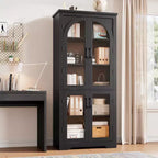 70 Tall Kitchen Pantry Cabinet, Modern Display Cabinet with 4 Arched Glass Doors and Adjustable Shelves, for Kitchen, Living Room, Dining, Bathroom