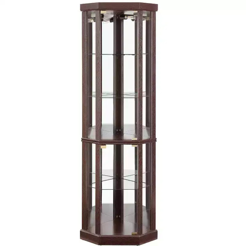 Corner Curio Cabinet with Glass Doors and Shelves, Corner Display Case for Living Room