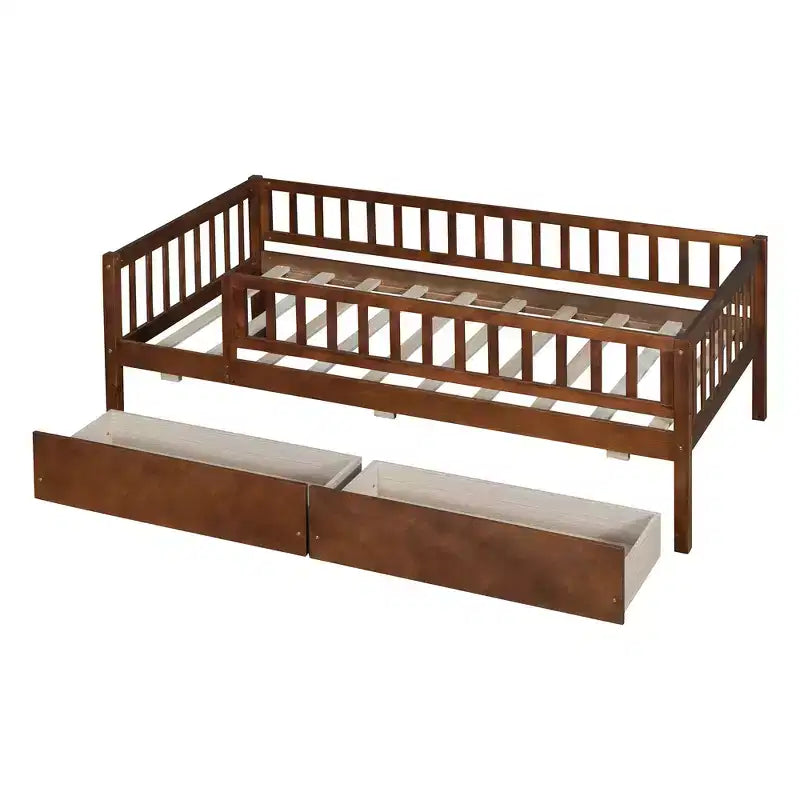 Twin Size Low Daybed with Storage Drawers, Wood Twin Platform Bed Frame with Rails for Boys and Girls Bedroom