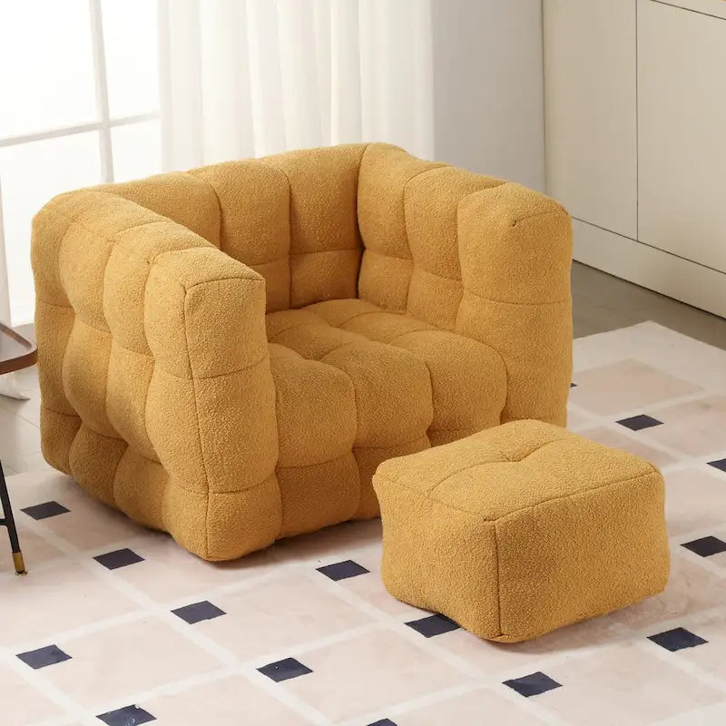 HOMEFUN Fauteuil d'appoint moderne capitonné en tissu bouclé avec ottoman