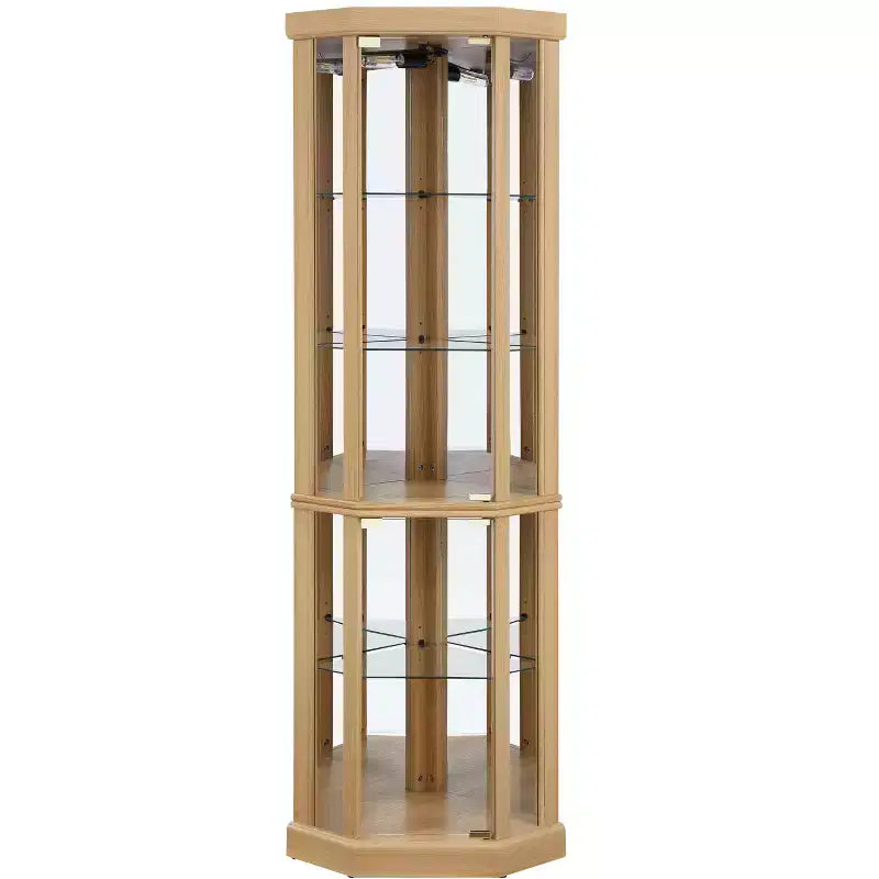 Corner Curio Cabinet with Glass Doors and Shelves, Corner Display Case for Living Room