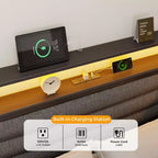 Black Full Bed Frame with LED Lights Charging Station Storage Bookcase 3 Drawers Upholstered Headboard Corner Daybed No Box Spring Support