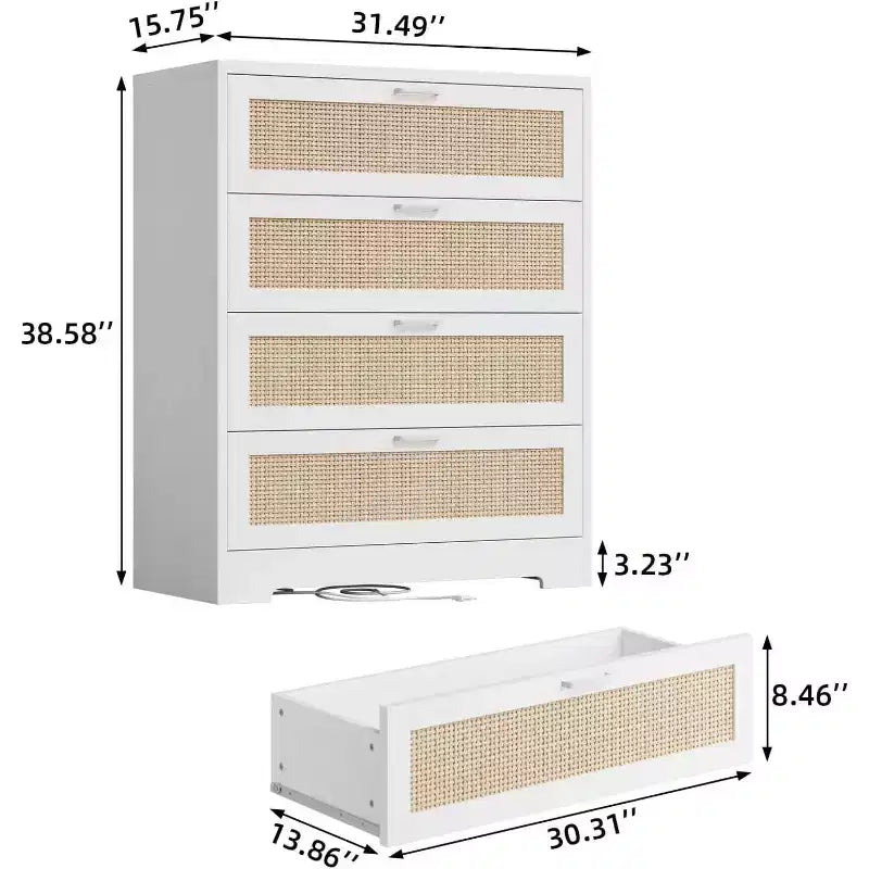 Zstar Modern Tall Rattan 4 Drawer Dresser or Living Room, Hallway, Entryway, Bedroom