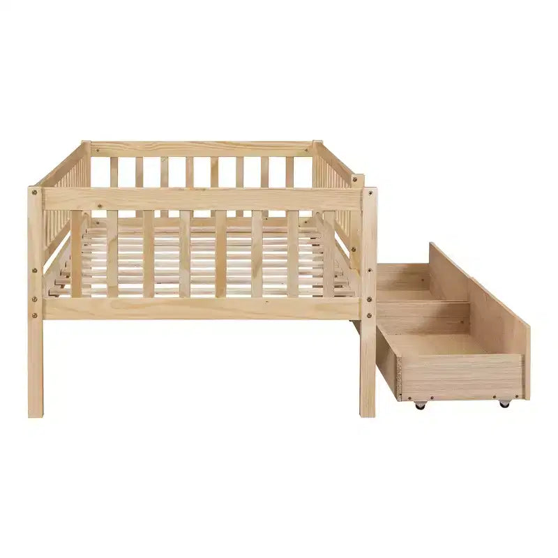 Twin Size Low Daybed with Storage Drawers, Wood Twin Platform Bed Frame with Rails for Boys and Girls Bedroom