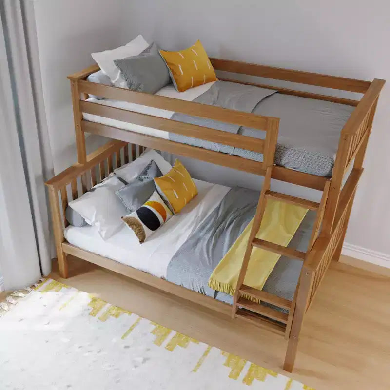 Max & Lily Bunk Bed Twin over Full Size, Solid Wood Bunk Beds with Ladder for Kids