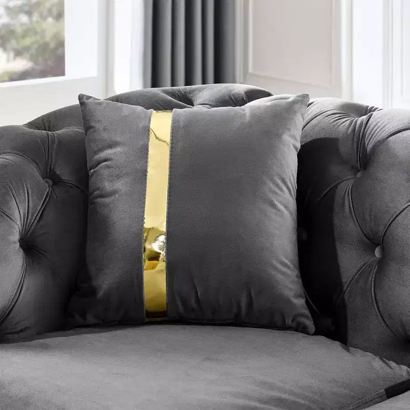 Luxurious 90.6 Inch Velvet Chesterfield Sofa with Button Tufting, Gold Accents, and 2 Pillows - Premium 280g Italian Velvet for Elegant Living Rooms