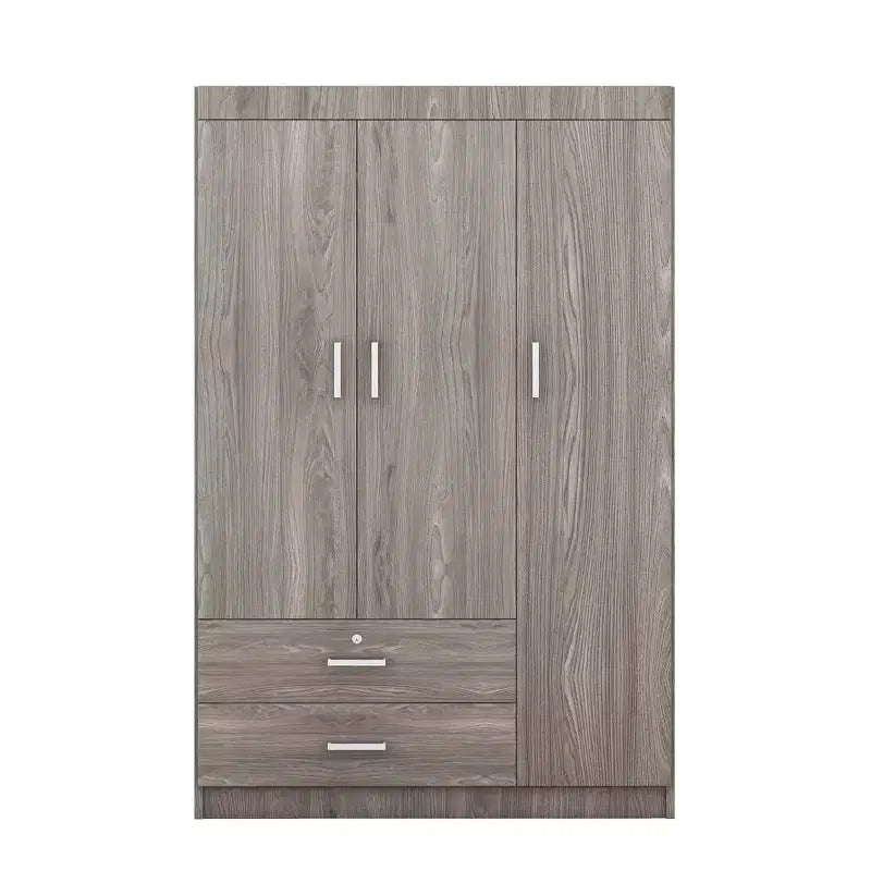 Whisen Wood 3-Door Wardrobe Armoire with Hanging Rod, 2-Drawers, and Storage Shelves